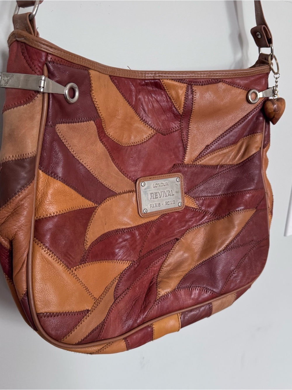 London Revival Vintage Patchwork Leather Hobo Shoulder Bag Boho Brown Multi